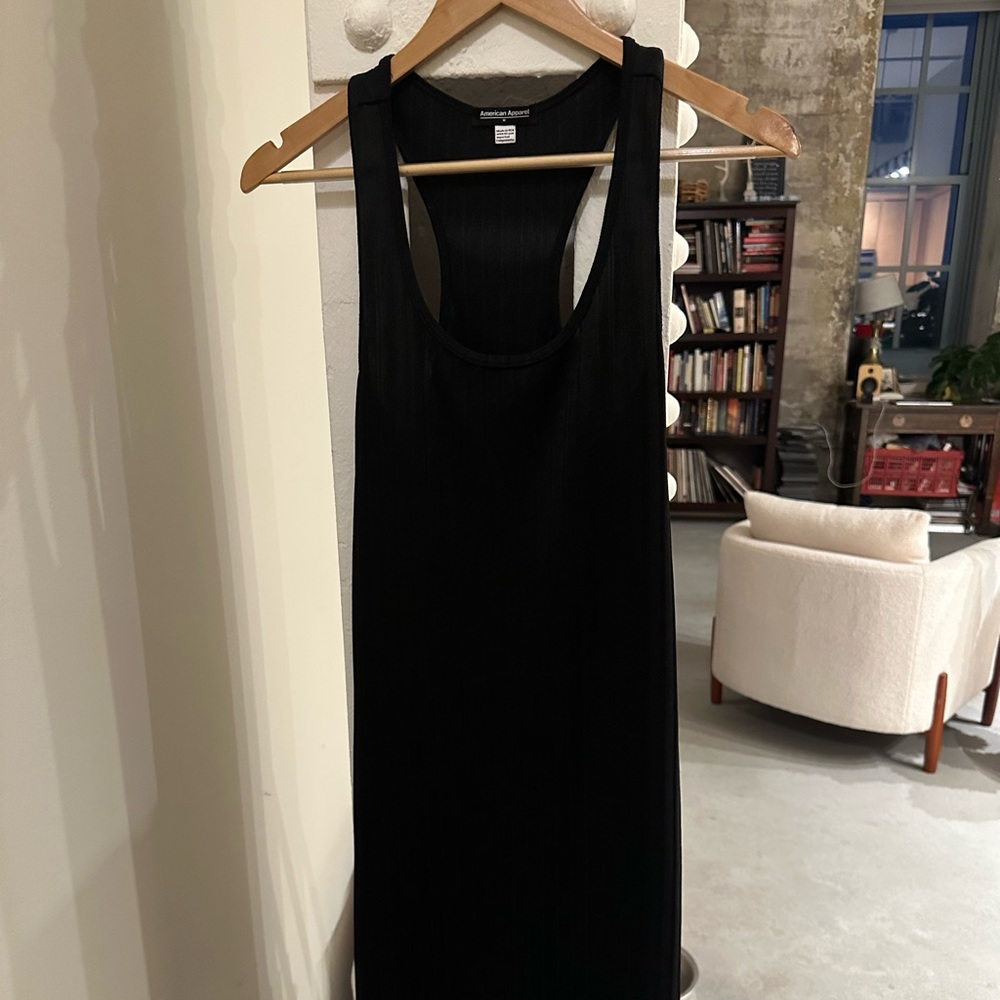 American apparel dress, medium, black knit like polyester fabric calf length